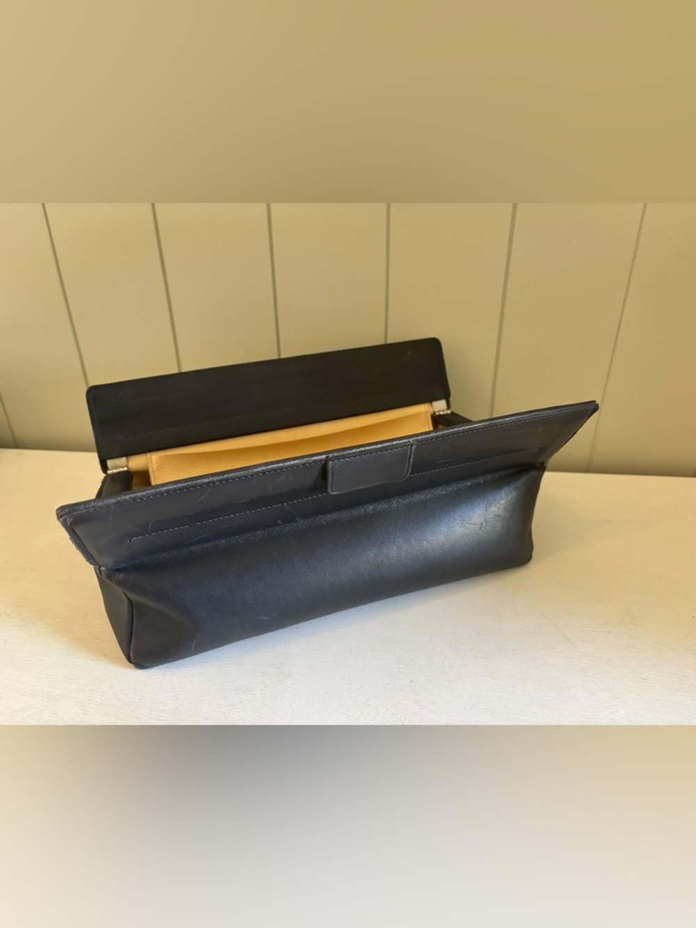 Vintage 70s Black All Leather Toiletry Case Bag Men's Accessories Hinged